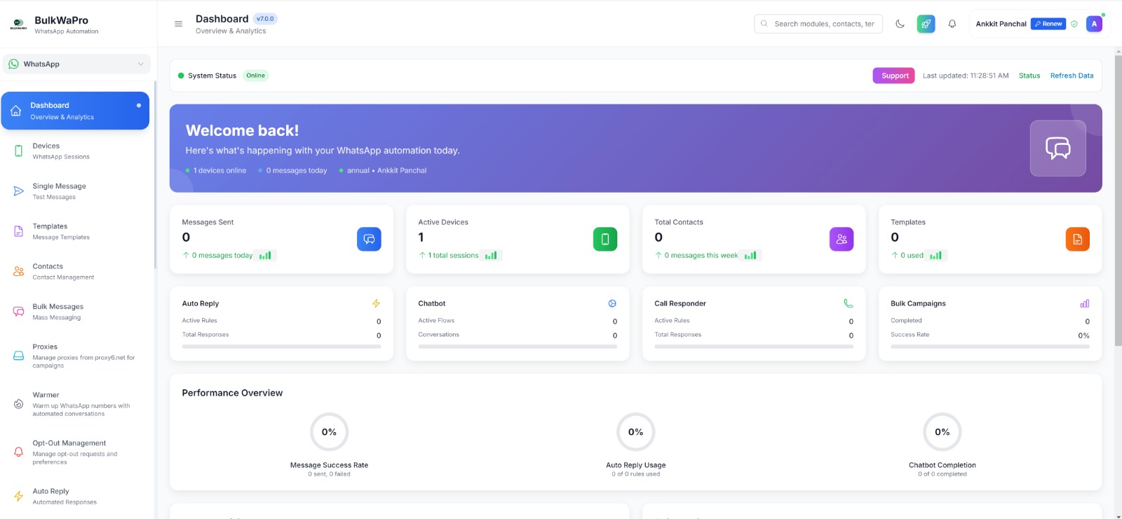 BulkWaPRO Dashboard Preview