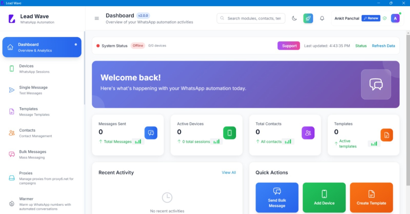 BulkWaPRO Dashboard Preview